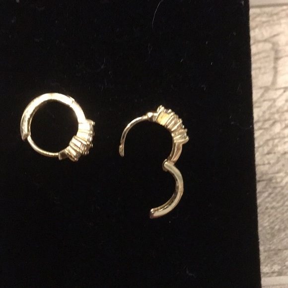 Gold CZ  cross huggie earrings - Picture 5 of 5